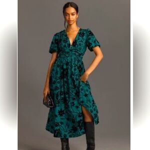 Anthropologie Katerina Button Front Dress, Dark Green, size 2X